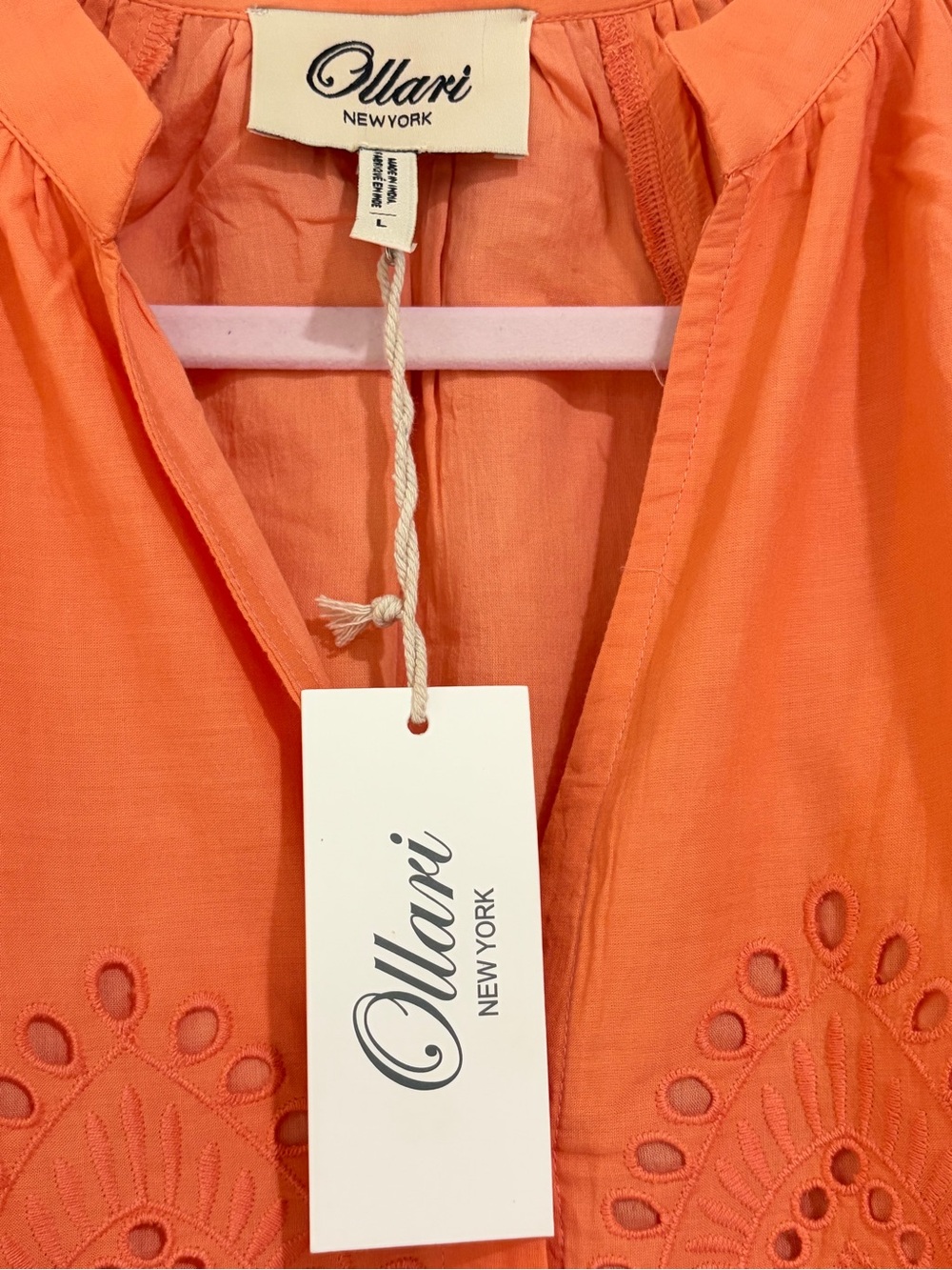 NWT SZ L Anthropologie Ollari New York Orange Eyelet Button-Front Blouse - Picture 2 of 9